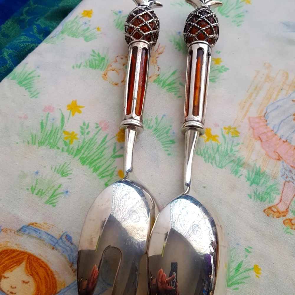 🍍Vtg Pineapple Amber Serving Utensils